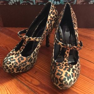Leopard T-Strap Heels